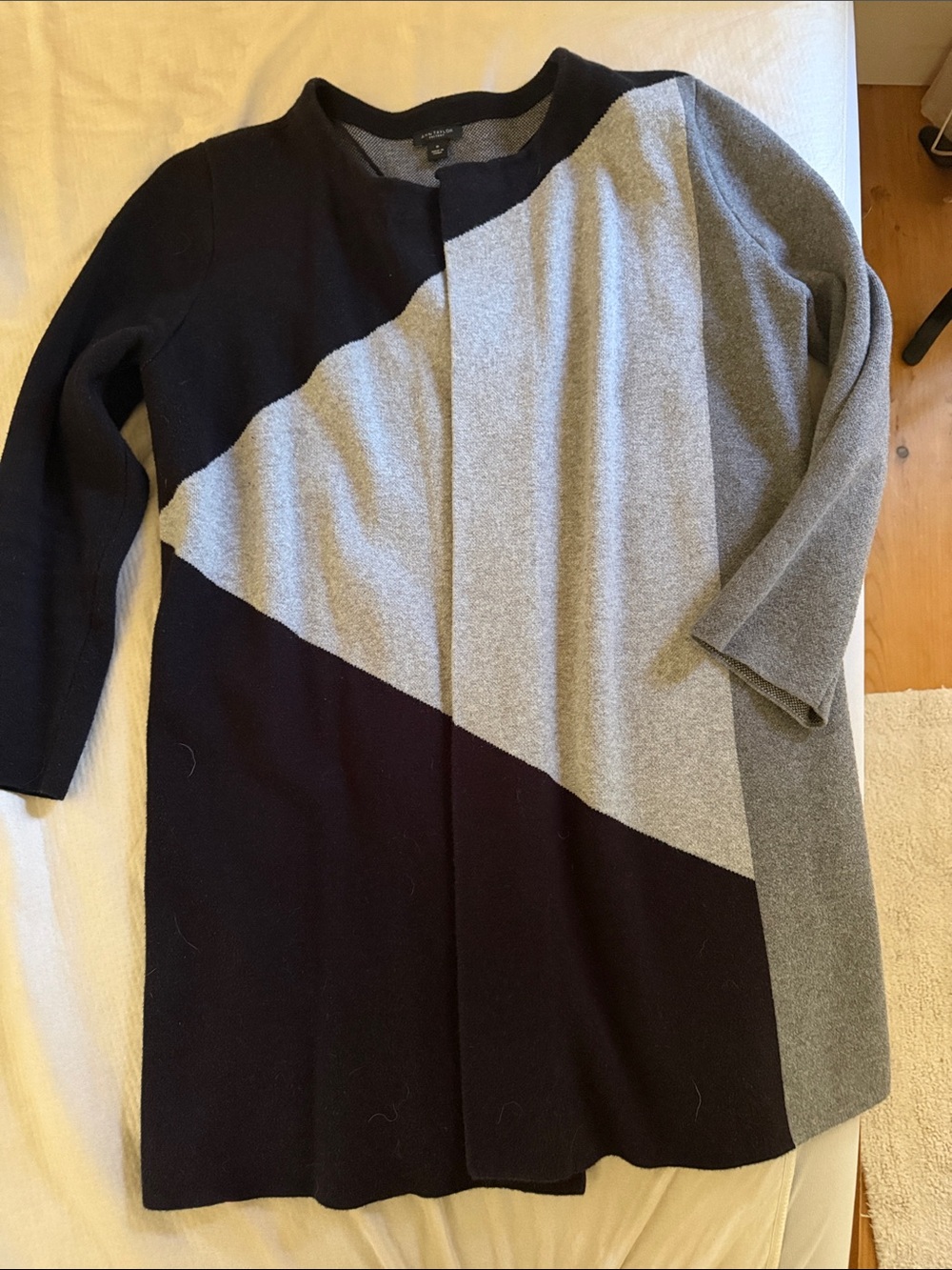Ann Taylor Colorblock Long Cardigan - Black and Gray